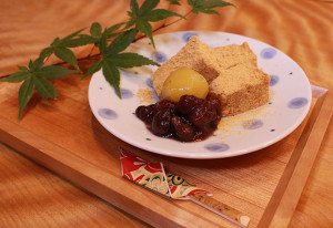 わらび餅とあんこと栗の甘露煮